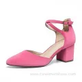 Fuchsia Microfiber Ankle Strap Heels